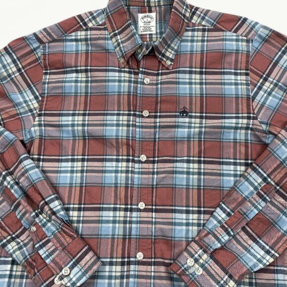 Brooks Brother Regent Supima Cotton Red Blue Plaid Check Youth Boys Large L - Picture 2 of 10